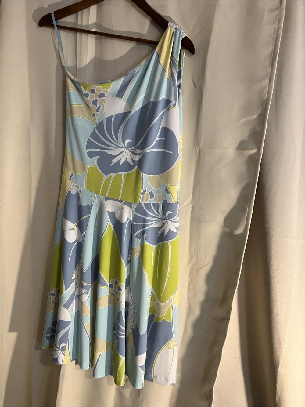 Tori Richard Blue, Lime & White One-Shoulder Floral Dress - Picture 4 of 7